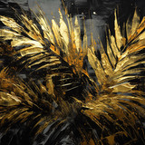 Black and shiny gold palm leaves in black and shiny gold colour.