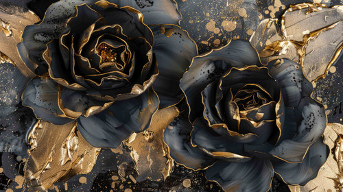 Black and gold 3D roses with black and gold paint splatters in the background AIG51A..jpg