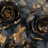 Black and gold 3D roses with black and gold paint splatters in the background AIG51A.