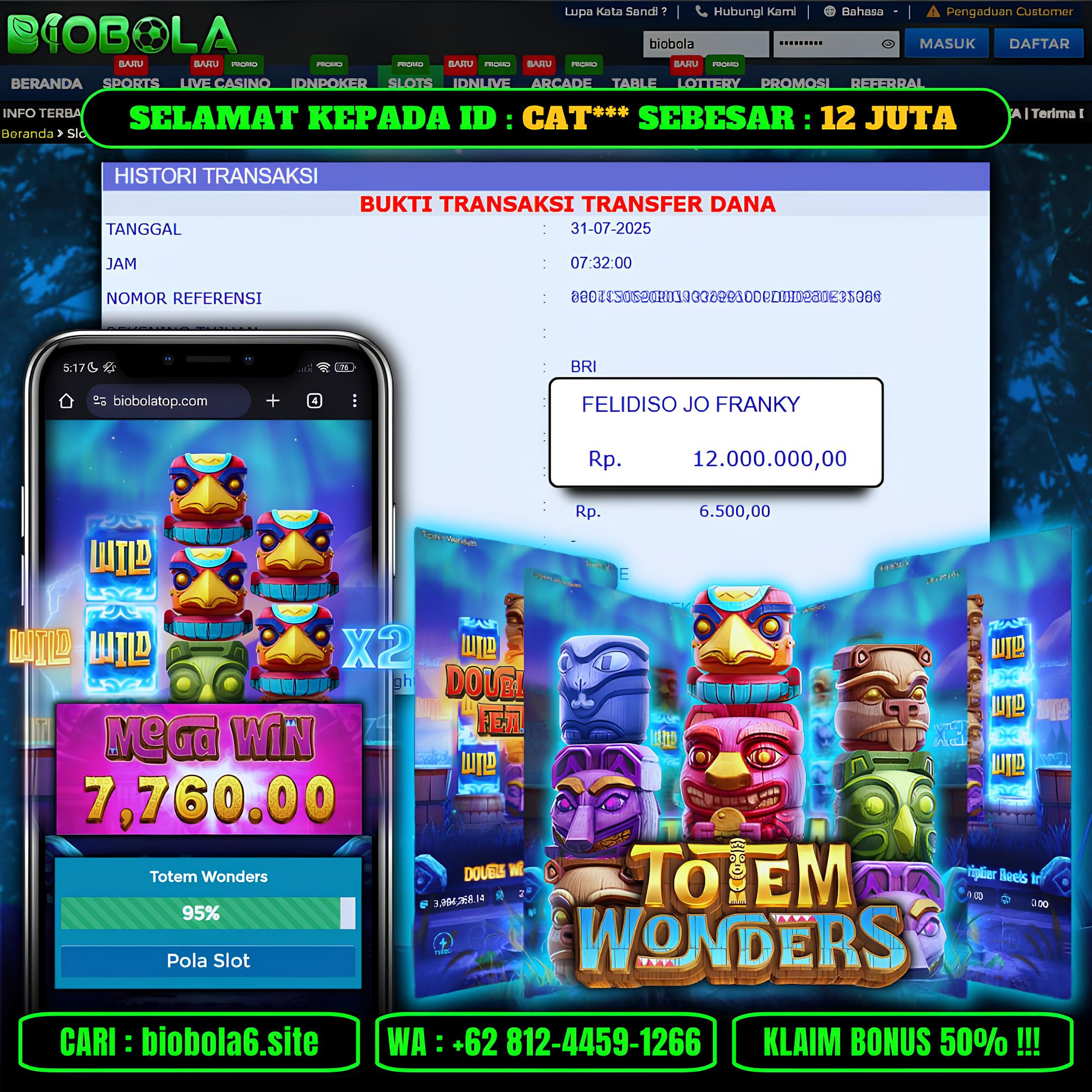 BIOBOLA  - JACKPOT DI GAME SLOT TOTEM WONDERS RP 12JT DIBAYAR LUNAS