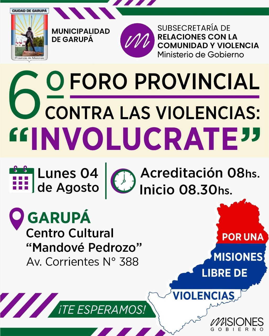 Garupá será sede del Sexto Foro Provincial Contra las Violencias