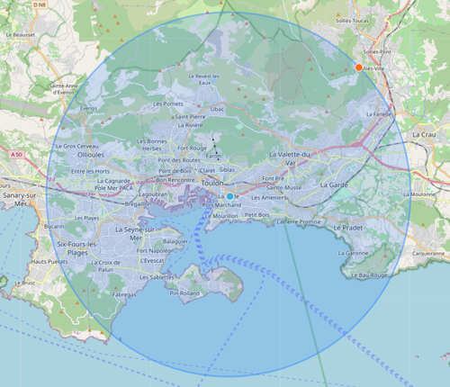 Carte de la zone de livraison autour de Toulon