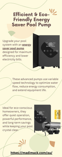 Discover the Madimack with  an energy saver pool pump designed for maximum efficiency and lower electricity bills. These advanced pumps use variable speed technology to optimize water flow, reduce energy consumption, and extend equipment life. They offer quiet operation, powerful performance, and long-term savings while keeping your pool crystal clear. visit now!

https://madimack.com/au/products/pool-pumps/inverter-plus-madimack-energy-saver
