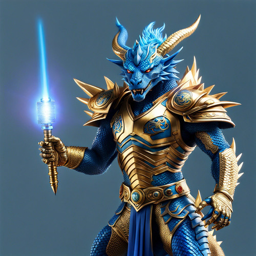 blue gold dragon warrior holding a laser weapon by 2277buttz dk57fxn.jpg