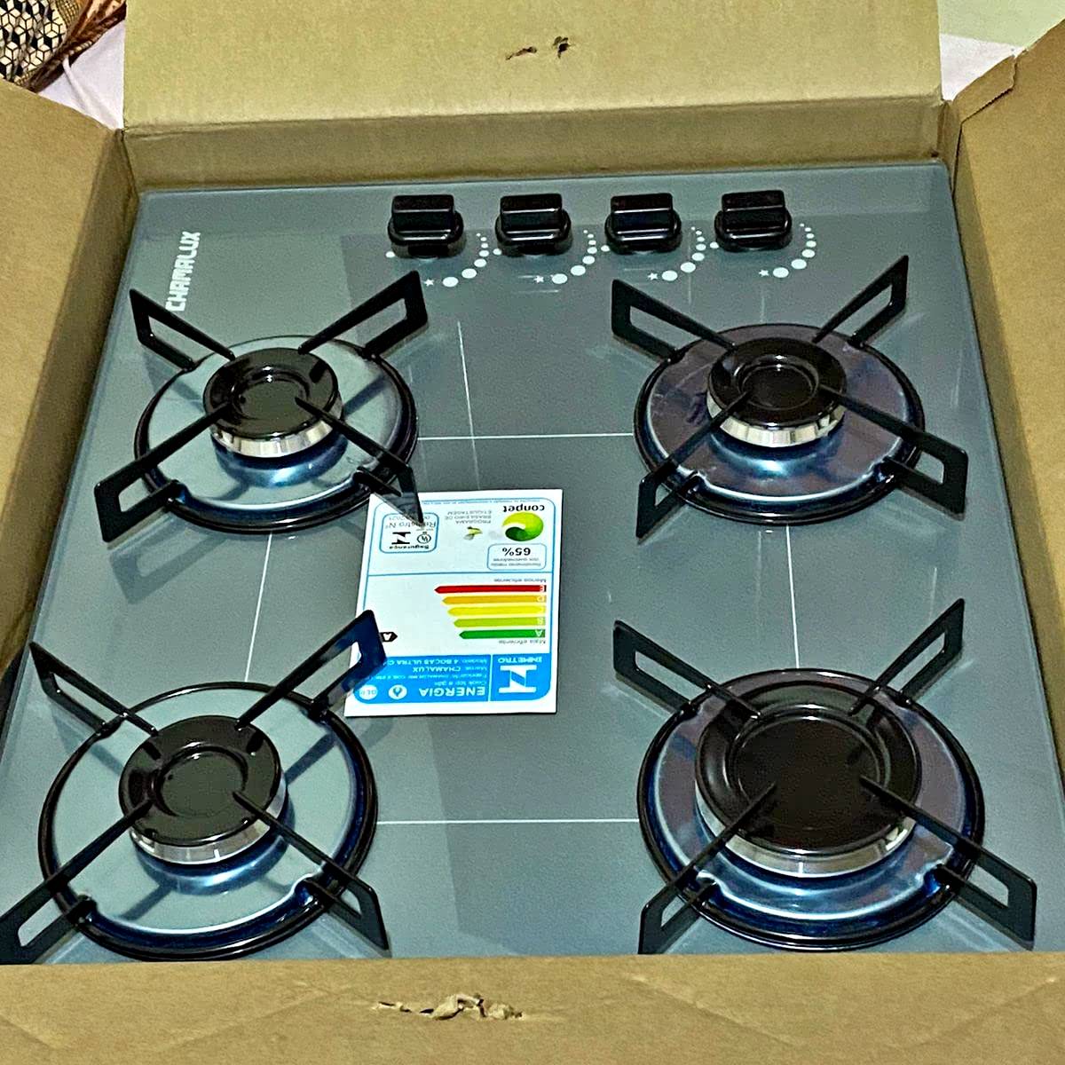 Cooktop 4 bocas Chamalux ultra chama Bivolt Trempe de Chapa Cinza
