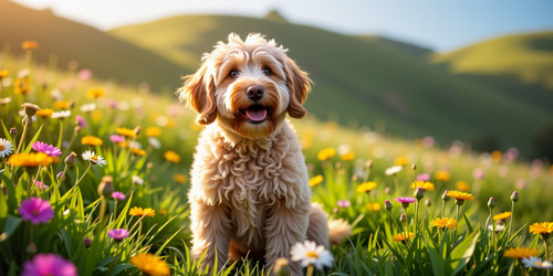 A hyper realistic heart melting portrait of Big Belly Bob BBB the beloved labradoodle sitting regall.jpg