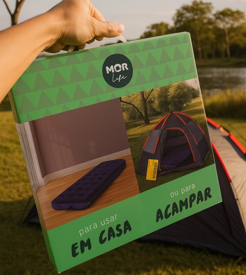 Colchão Inflavel Solteiro Multiuso Mor C/ Inflador Embutido + Kit Reparo