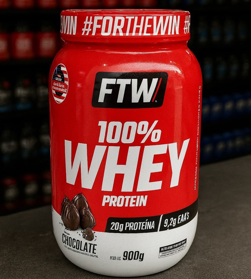 Whey Protein 100% Concentrado Pote 900g Sabor Chocolate – FTW