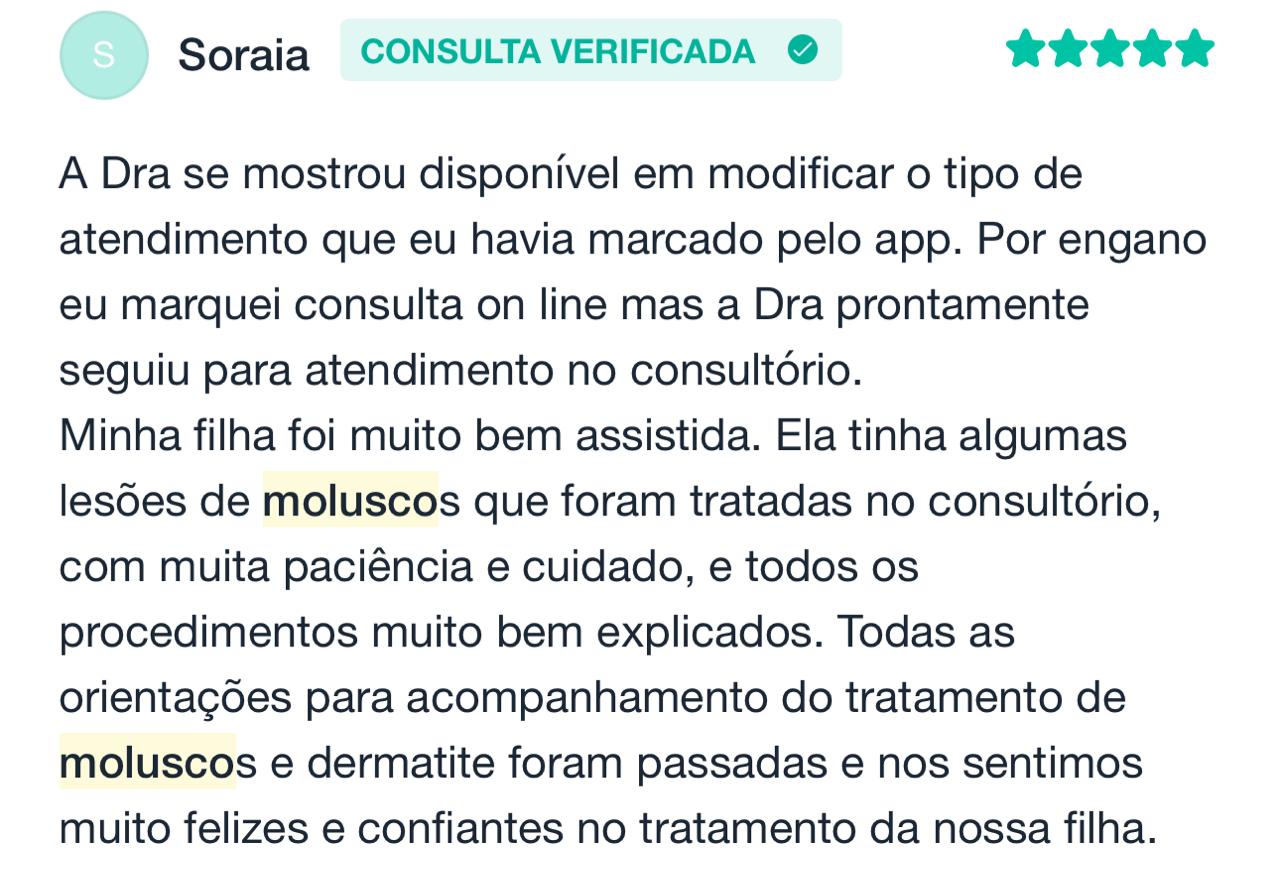 Depoimento de paciente sobre tratamento de molusco