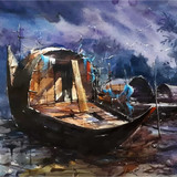 Watercolor Boats On The Leck Site Hand Art