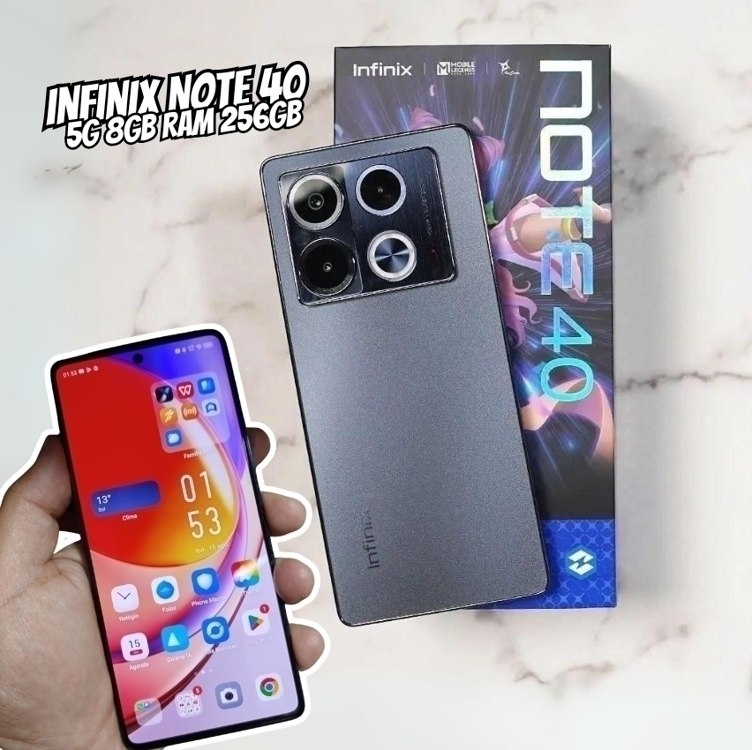 Smartphone Infinix Note 40 5G 8GB RAM 256GB Câmera Tripla 108MP+ Selfie 32MP NFC 6,78” AMOLED Dual Chip – Preto Smartphone Infinix Note 40 5G 8GB RAM 256GB Câmera Tripla 108MP+ Selfie 32MP NFC 6,78” AMOLED Dual Chip – Preto