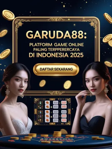 Design a luxurious themed web banner for GARUDA88, an online slot and gaming platform. Use an elegan.webp