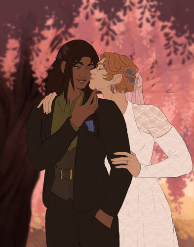 Greta and Sypha Wedding Commission for the Trevorcard fic on Archive of Our Own, “I Want You & Other Shit I Didn’t Intend.” Completed by @matcha_illist_ on Twitter. Please do not repost.
