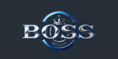 Create a majestic logo featuring the words Miller and BOSS in quotes arranged in a circular design a.jpg