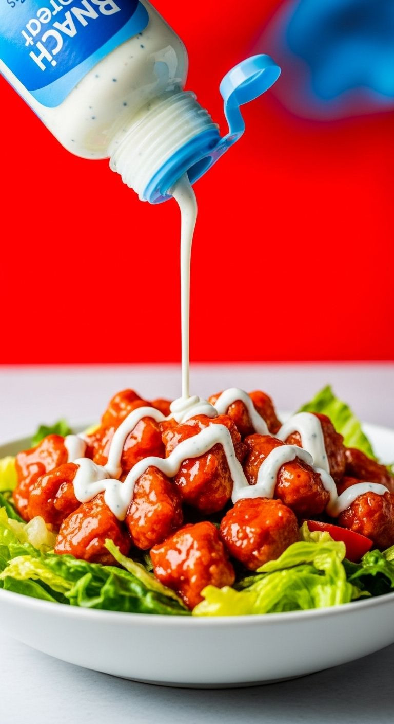 Buffalo chicken salad with ranch dressing drizzle