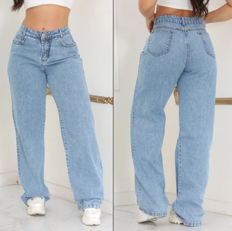 Calça Jeans Feminina Wide Leg Pantalona Cintura Alta Inverno