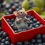 www.naked-ai.art - A red box of blue berries with a rat dancing inside