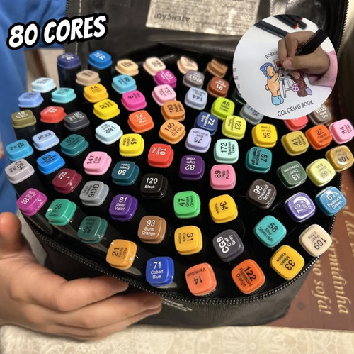 Conjunto Canetas Marcador Canetinha Ponta Dupla 80 Cores Kit.jpg