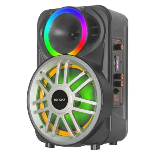 Caixa de Som Amplificada Lenoxx Portátil 300W Bluetooth USB Show de LED Rádio FM LCA8 Preto Bivolt 1.webp