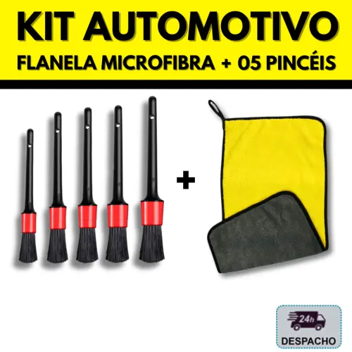 Kit 05 Pincel Detalhamento Automotivo Lavagem + Flanela de Microfibra 30x60cm 13.webp