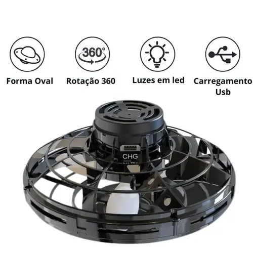 Disco Spinner Voa Divertido Led Drone Bomerang Brilha Infantil 360° Preto Castela 20.webp