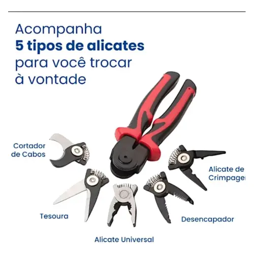 Alicate Universal 5 em 1 Ferramenta Profissional para Elétrica Corta, Desencapa e Crimpa Fios Multiu.webp