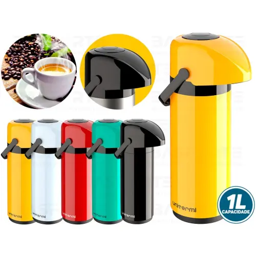 Garrafa Térmica 1 Litro Verona Unitermi Bomba De Pressão Com Alça Ampola Vidro Café Chá Água Quente .webp