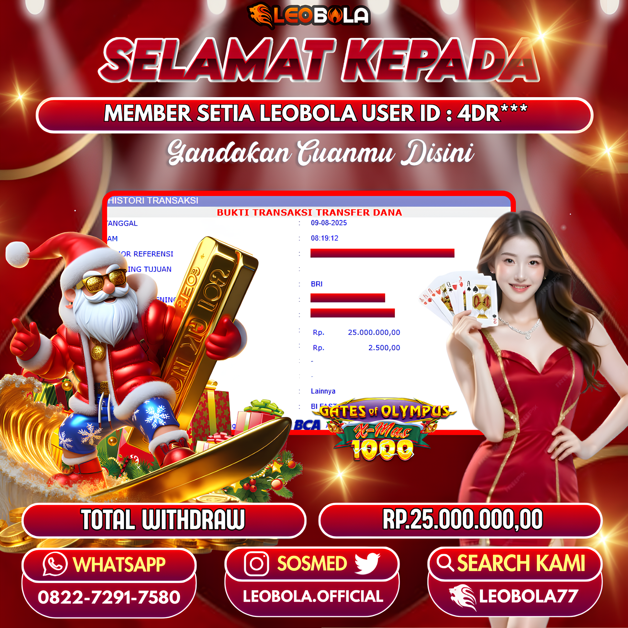 LEOBOLA JACKPOT GAME SLOT GATE OF OLYMPUS XMAS 1000 TOTAL RP.25.000.000,-