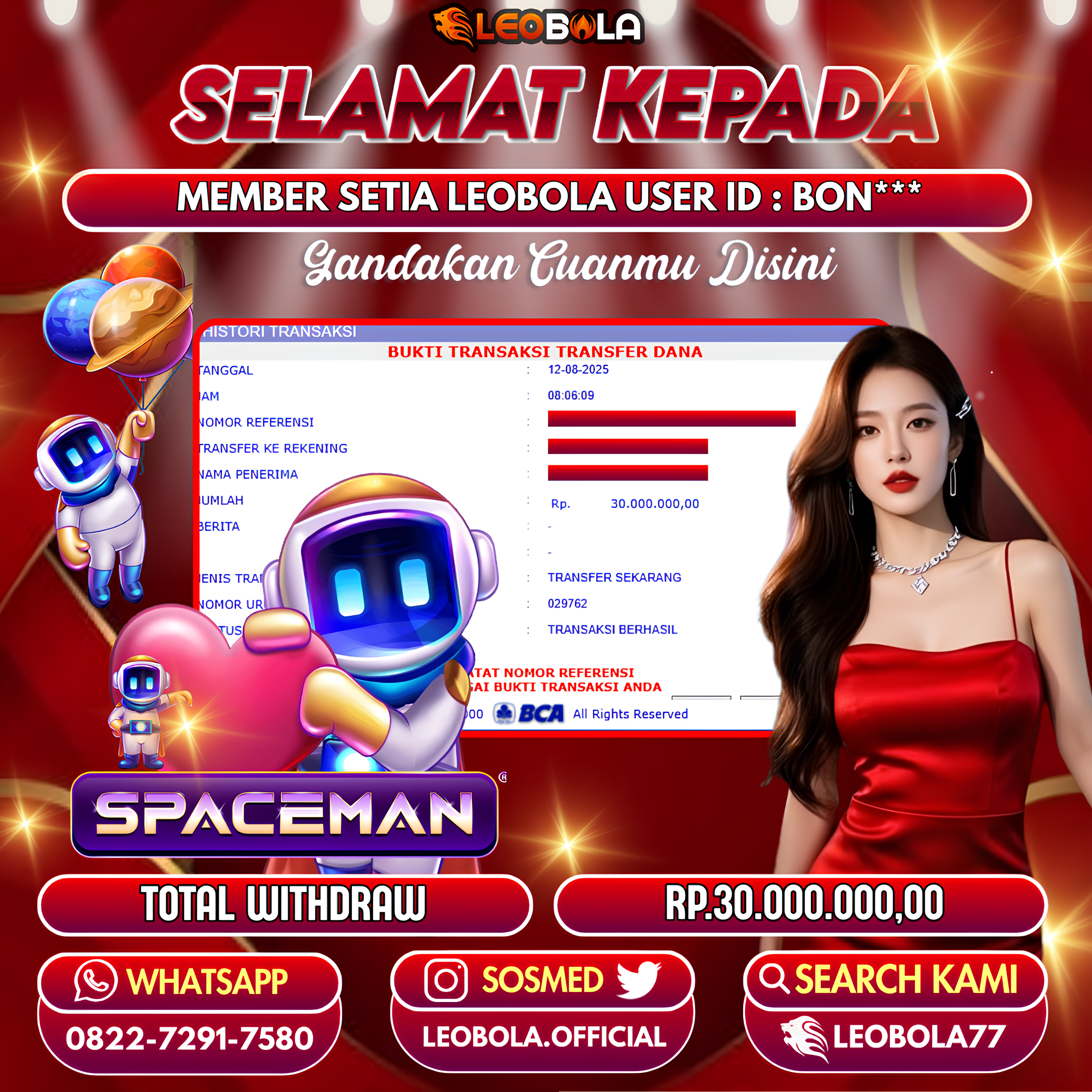 LEOBOLA JACKPOT GAME SLOT SPACEMAN  TOTAL RP.30.000.000,-