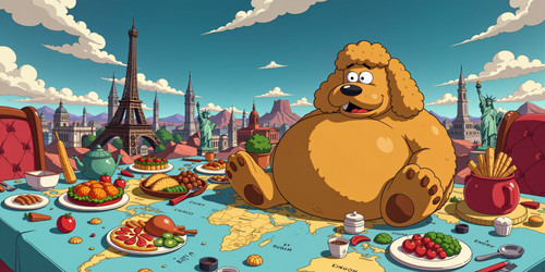 Big Belly Bob BBB a plush labradoodle with absurdly large spherical belly usually sitting like a ted.jpg