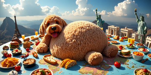 Big Belly Bob BBB a plush labradoodle with absurdly large spherical belly usually sitting like a ted.jpg
