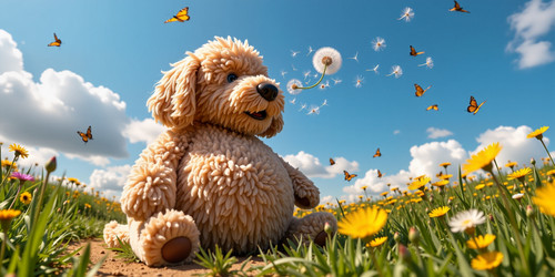 Big Belly Bob BBB a plush labradoodle with absurdly large spherical belly usually sitting like a ted.jpg