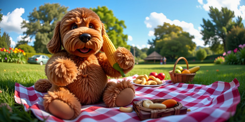 Big Belly Bob BBB a plush labradoodle with absurdly large spherical belly usually sitting like a ted.jpg
