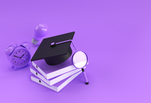 rendu 3d de graduation cap loupe ampoule avec livres formes 3d realistes concept en ligne d educatio.jpg