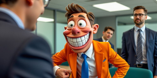 A sycophant is depicted as a human figure with exaggerated features that convey insincere flattery a.jpg