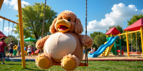 Big Belly Bob BBB a plush labradoodle with absurdly large spherical belly usually sitting like a ted.jpg