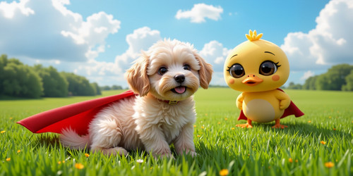 The image depicts a cute scene featuring a variety of adorable elements In the foreground there is a.jpg