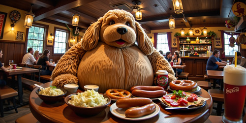 Big Belly Bob BBB a plush labradoodle with absurdly large spherical belly usually sitting like a ted.jpg