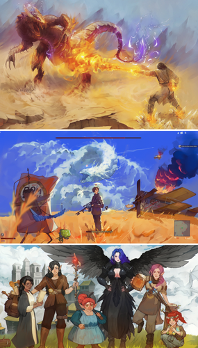 :3 commissions and gift drawing I made.