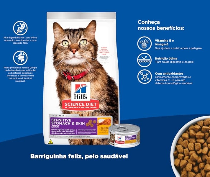 Ração Hill’s Science Diet Pele Sensível para Gatos Adultos Sabor Frango – 1.5kg