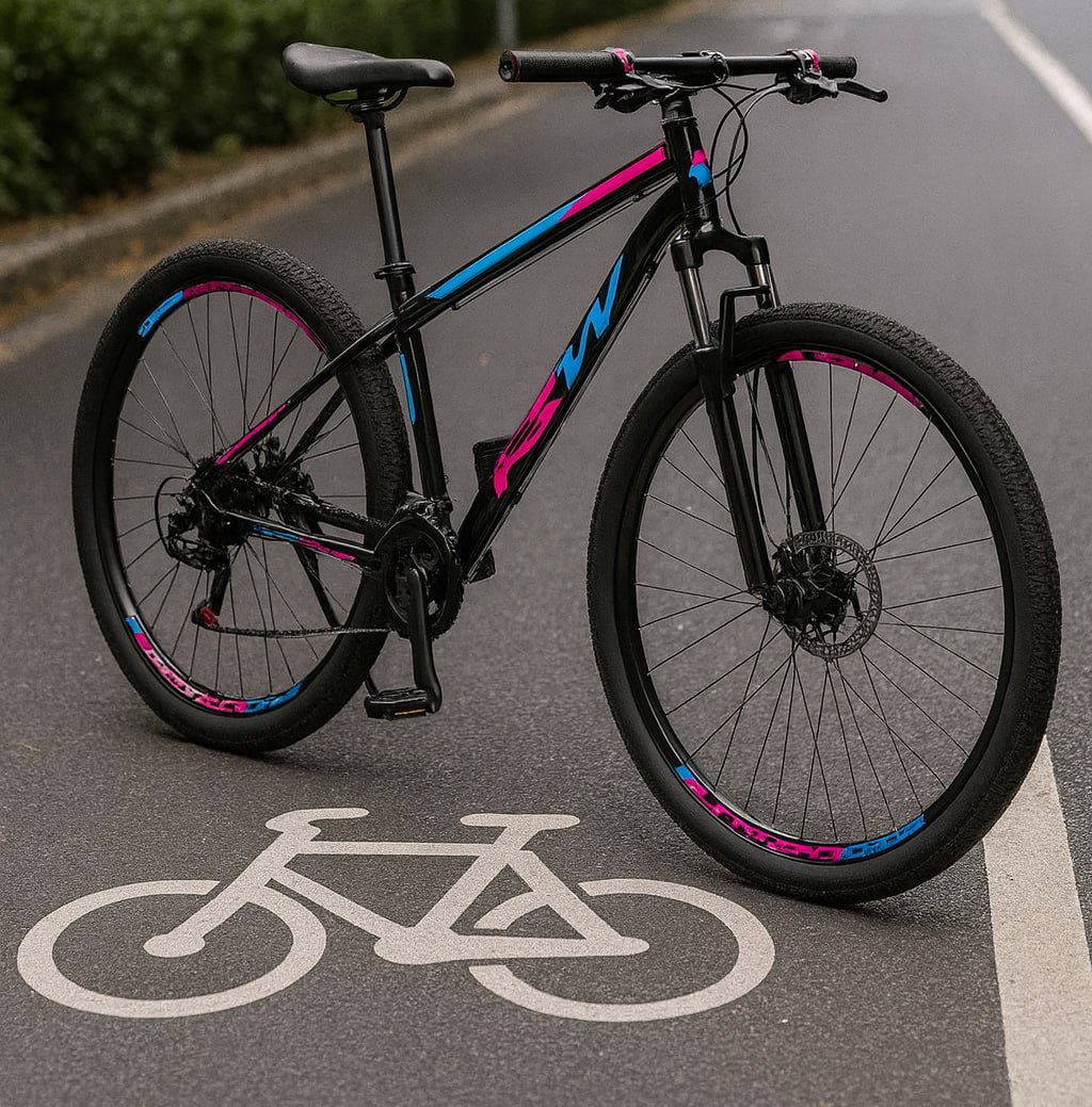 Bicicleta Aro 29 Krw Alumínio 24 Vel Freio A Disco Suspensão Dianteira X42 Cor Preto/Rosa e Azul Tamanho Do Quadro 21