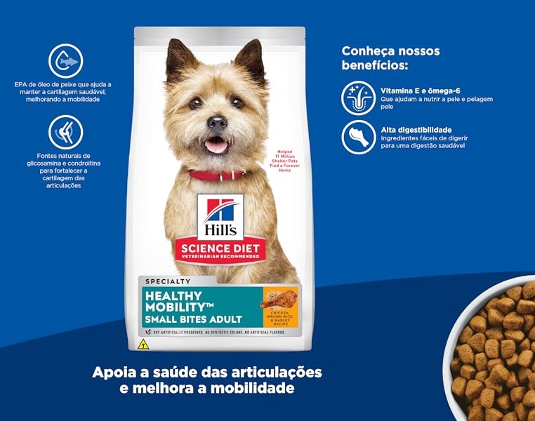 Ração Hill’s Science Diet Mobilidade Saudável Pedaços Pequenos para Cães Adultos Sabor Frango – 1.81kg