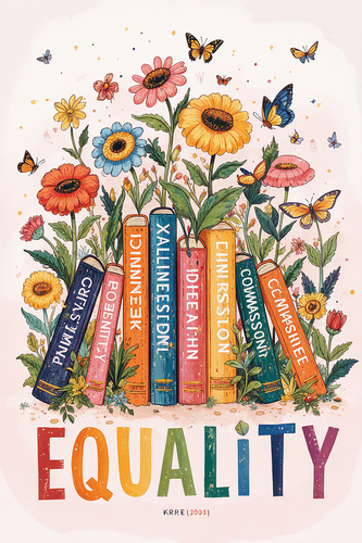 the design showcases a vibrant and uplifting visual featuring a row of vertically aligned books eac .png