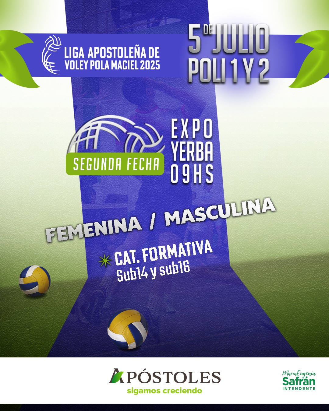 Este sábado se disputa la segunda fecha de la Liga Apostoleña de Vóley.