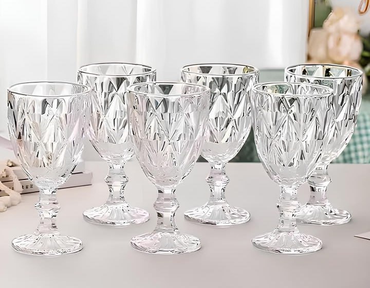 Jogo De Taças Diamante De Vidro 6 Peças 260ml Água Suco
