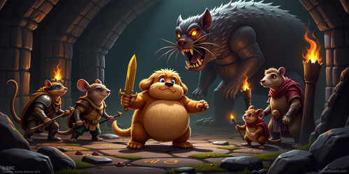The image captures a tense and dramatic scene featuring Big Belly Bob BBB a plush labradoodle with a.jpg