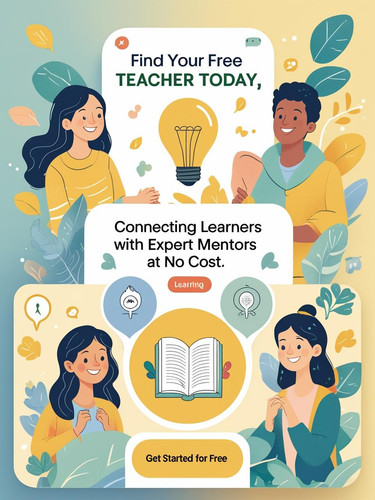 Create an inviting and hopeful promotional image for a skill sharing app that helps users find free .jpg