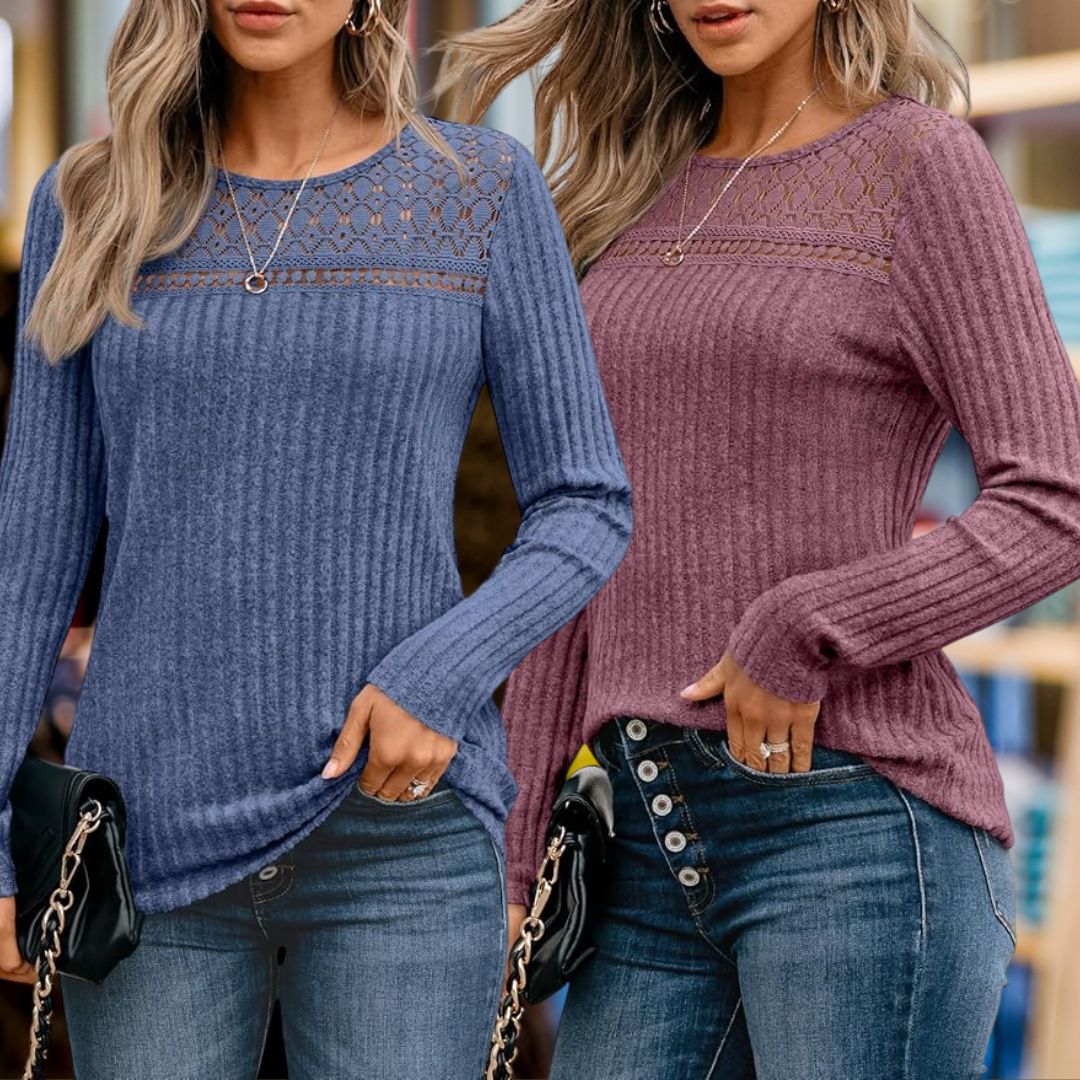AUTOMET Blusa feminina elegante caual caimento solto manga longa túnica leve de renda 2025 AUTOMET Blusa feminina elegante caual caimento solto manga longa túnica leve de renda 2025