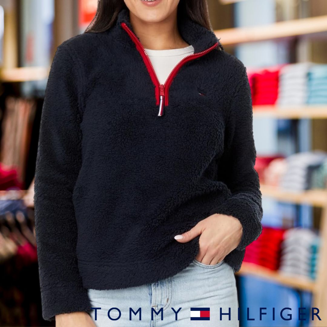 Tommy Hilfiger Jaqueta feminina sherpa com zíper 1/4 Soft Long Sleeve Sherpa Pullover Tommy Hilfiger Tommy Hilfiger Jaqueta feminina sherpa com zíper 1/4 Soft Long Sleeve Sherpa Pullover Tommy Hilfiger