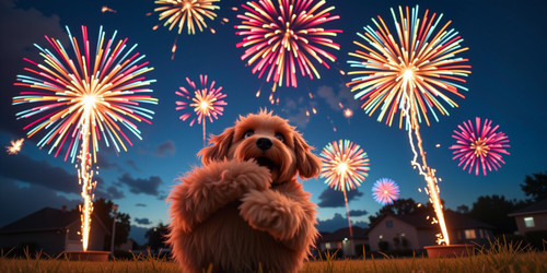 The image captures a humorous and chaotic scene featuring Big Belly Bob BBB a plush labradoodle with.jpg